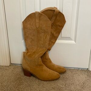 Brown Suede Knee High Cowboy Boots